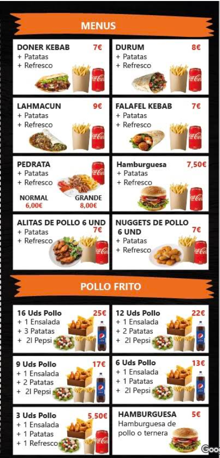 Menú de Pan Kebab Deusto